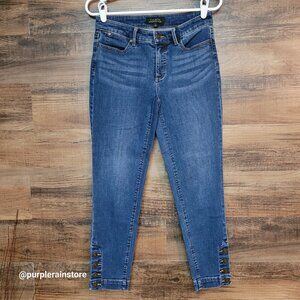 Talbots Jeans Size 2 Skinny Crop Low Rise Tummy Control Medium Dark Wash Denim